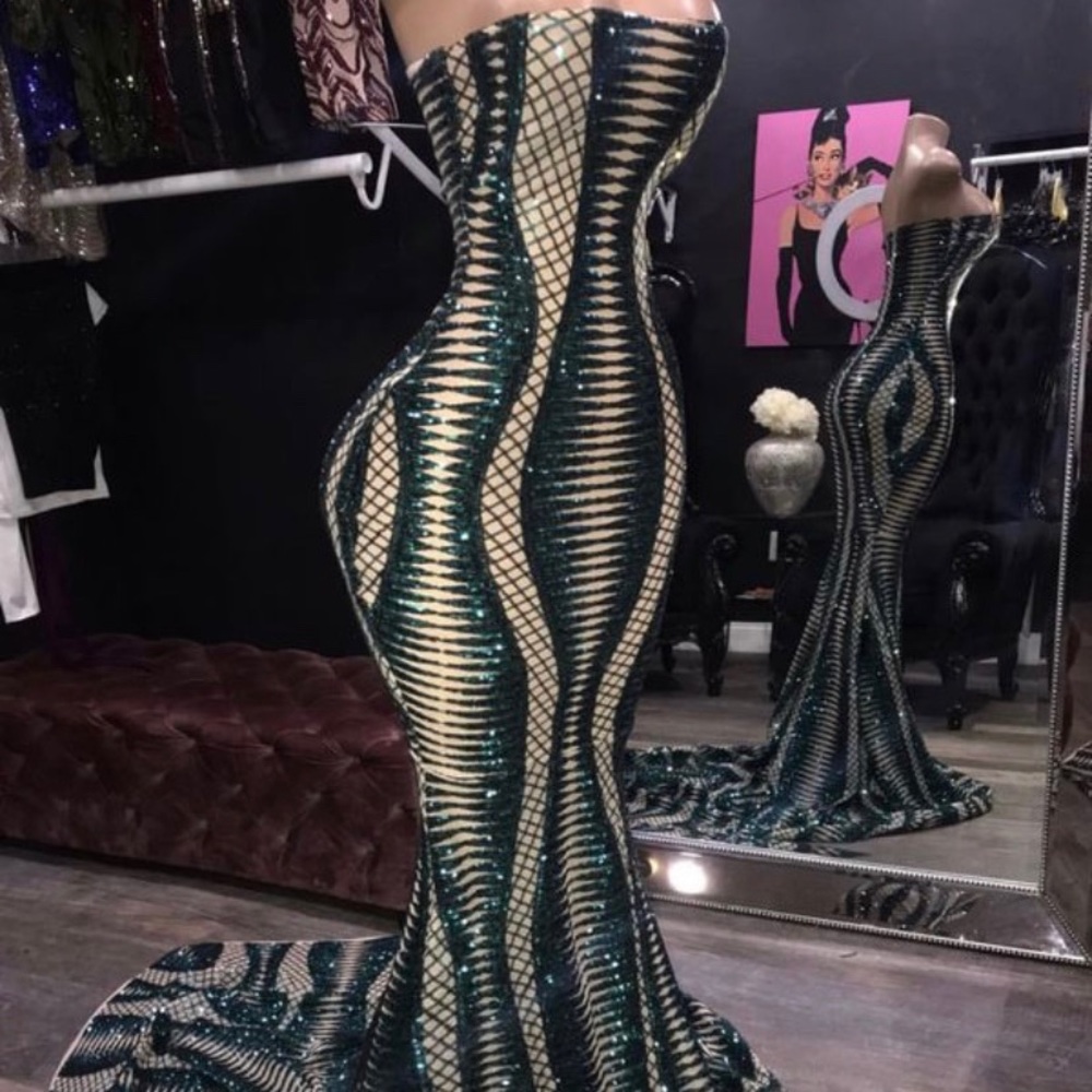 Green and Beige Mermaid Prom Dress